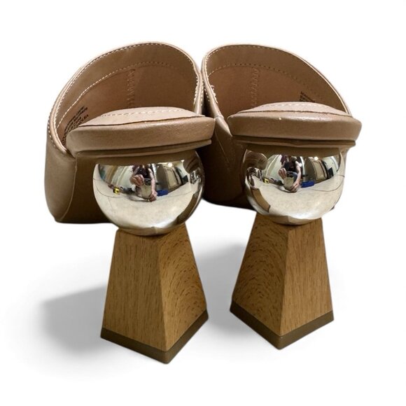 Alfani Step N Flex Nude Leather Mules 8M Geometric Sphere Block Heel Slip On - Picture 4 of 6